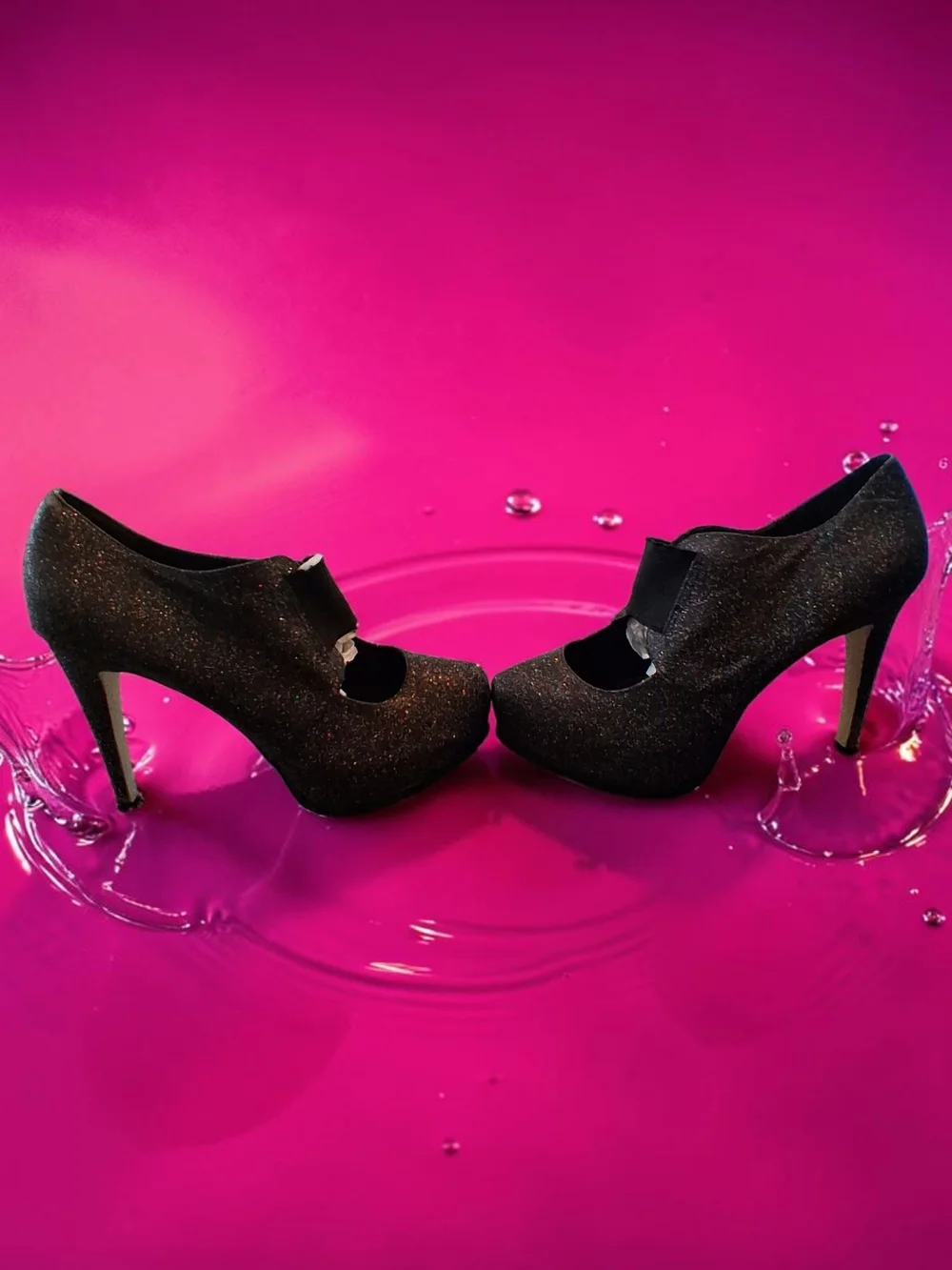 City Streets Black Glitter Platform Heels Womens Shoes Size 10 Autumn Winter